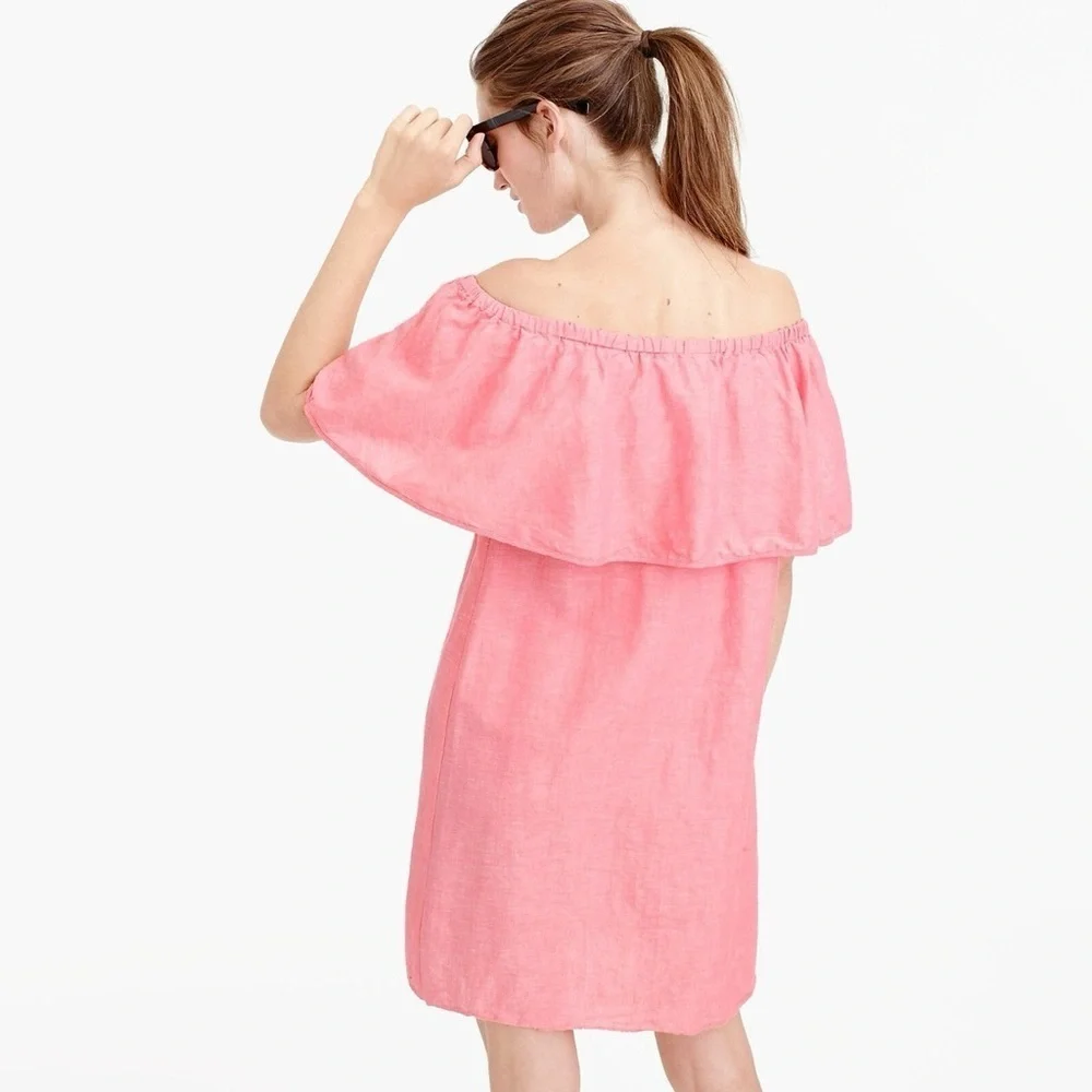 J crew linen blend Off-Shoulder dress reddish pink size small summer